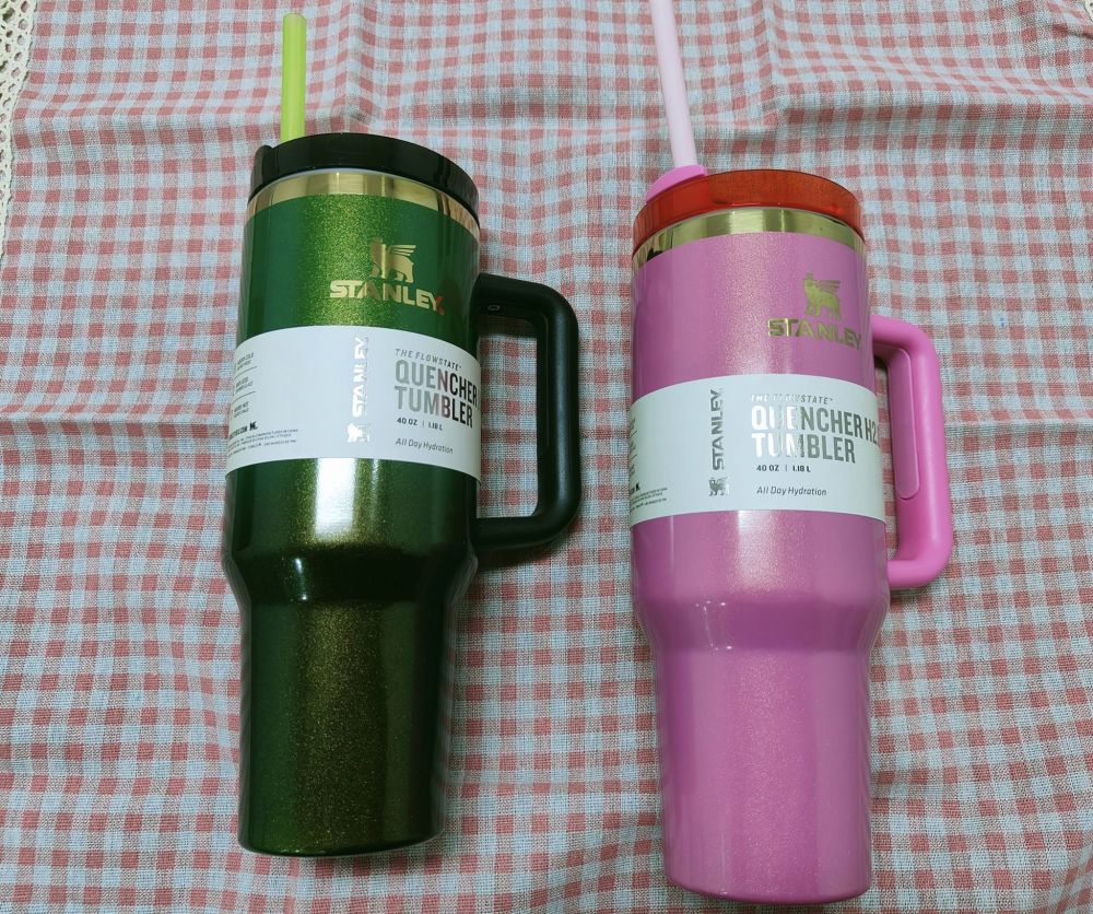 Alwin China RTS New Style 40oz Stanley Bling Glitter Pink Green Wicked with Handle and Lable