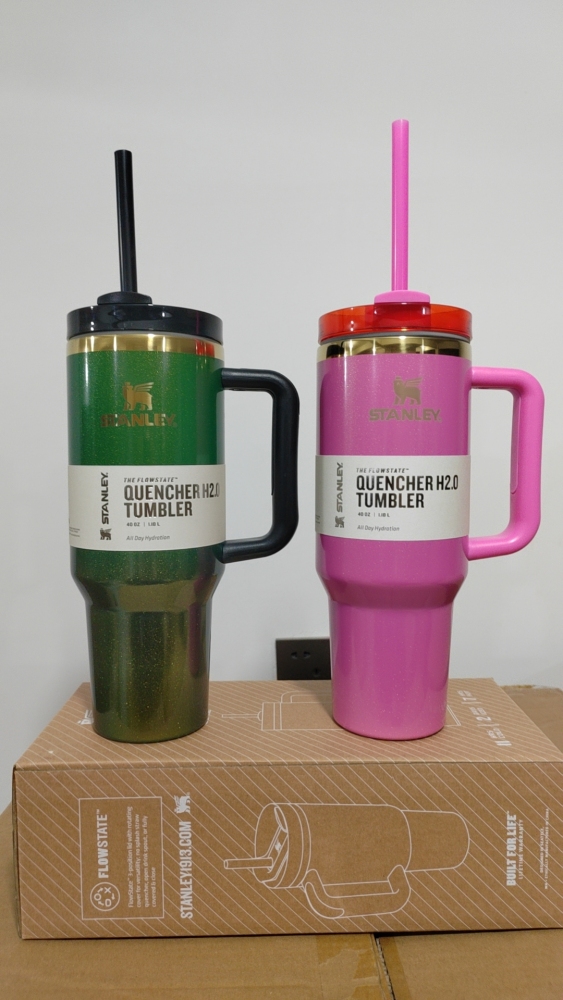 Alwin China RTS New Style 40oz Stanley Bling Glitter Pink Green Wicked with Handle and Lable