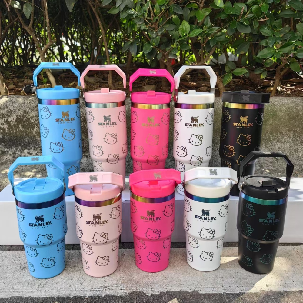 Alwin China RTS Hot Sale 20oz 30oz Hello Kitty Stitch Stanley Stainless Steel Mug With Poetable Handle Best Seller