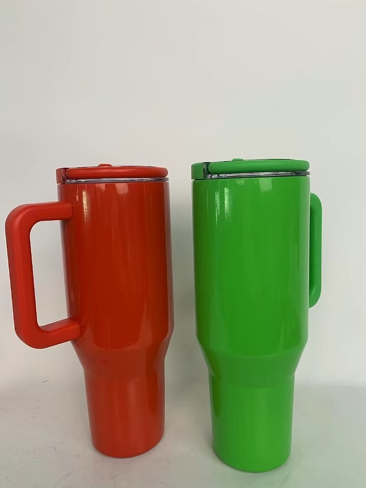 Alwin USA RTS 40oz Christmas Green Red Laser Engrave Powder Coated Stainless Steel Cup with Handle and Portable Lids