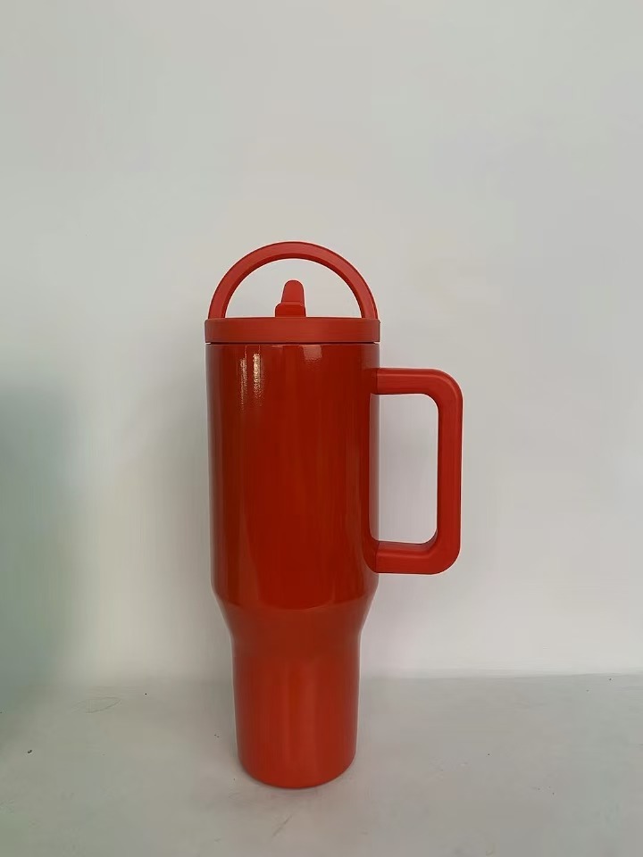 Alwin USA RTS 40oz Christmas Green Red Laser Engrave Powder Coated Stainless Steel Cup with Handle and Portable Lids