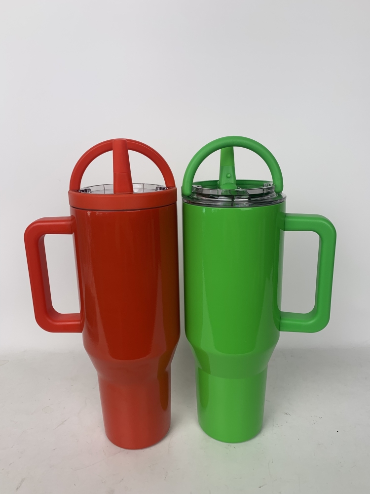 Alwin USA RTS 40oz Christmas Green Red Laser Engrave Powder Coated Stainless Steel Cup with Handle and Portable Lids