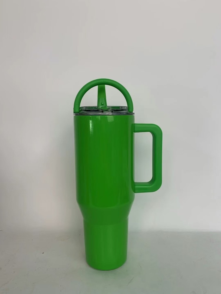 Alwin USA RTS 40oz Christmas Green Red Laser Engrave Powder Coated Stainless Steel Cup with Handle and Portable Lids