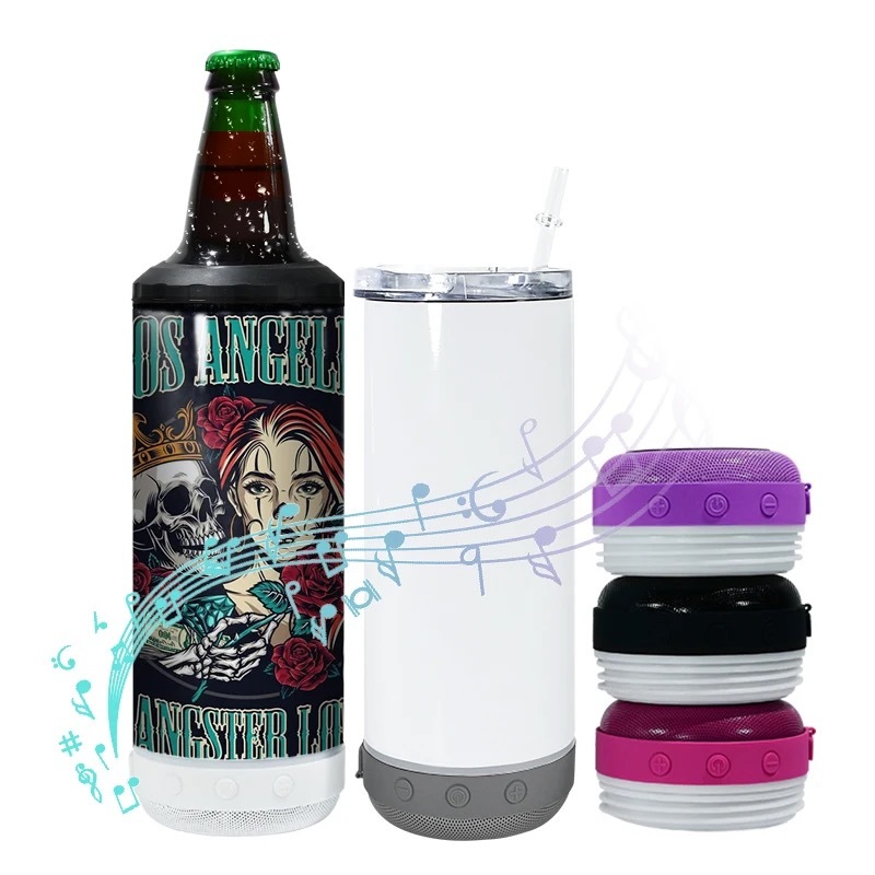 Alwin RTS USA Warehouse 16oz 4 in 1 sublimation can cooler with speaker/bluetooth music tumbler Mixed Color