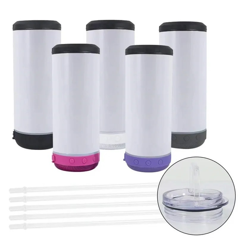 Alwin RTS USA Warehouse 16oz 4 in 1 sublimation can cooler with speaker/bluetooth music tumbler Mixed Color