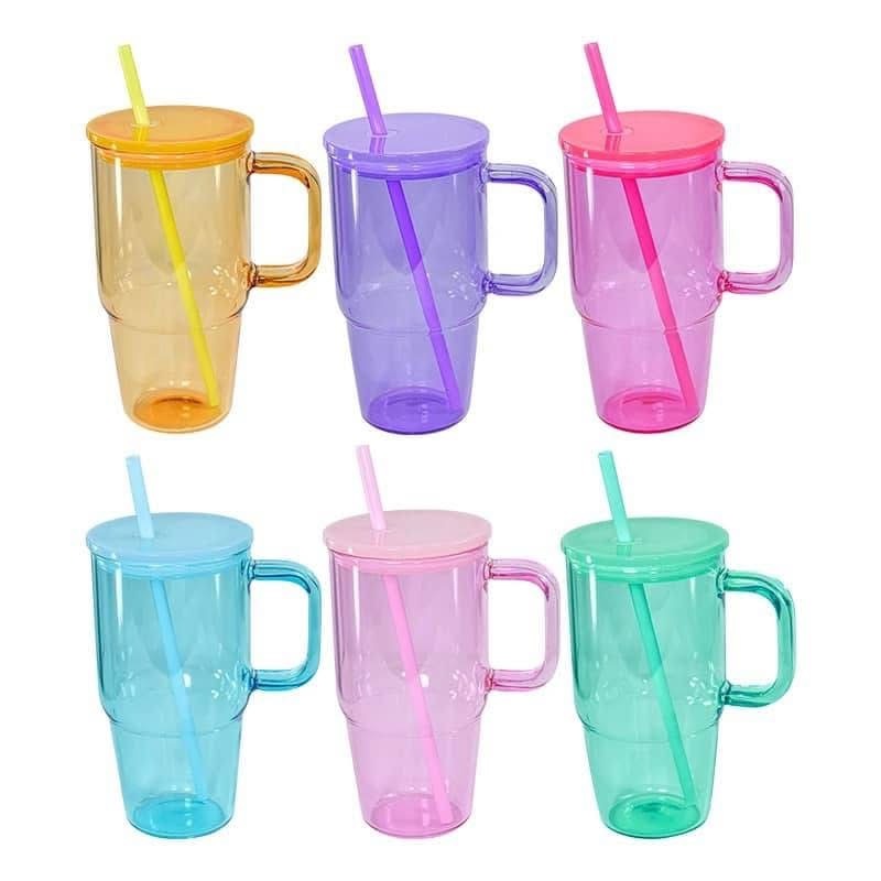 Alwin USA China RTS New 20oz Glass Jelly Frosted Clear With Color Lids and Straw
