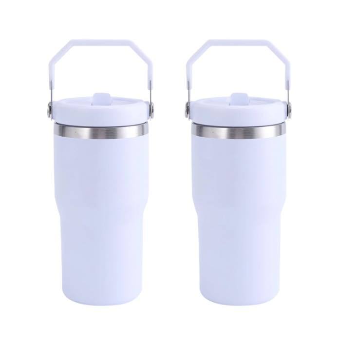 Alwin USA RTS 20oz Sublimation Macaron Glossy Travel Mug with Handle and Flip Top Straw Mixed Color White