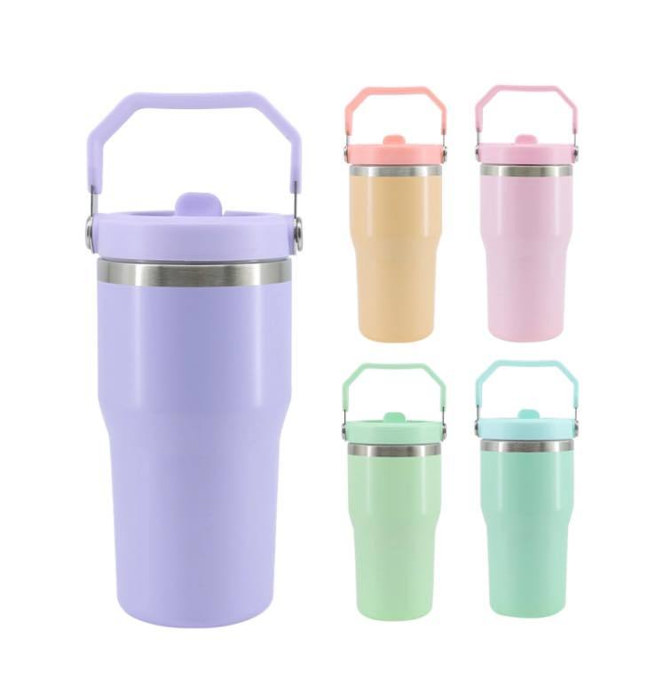 Alwin USA RTS 20oz Sublimation Macaron Glossy Travel Mug with Handle and Flip Top Straw Mixed Color White