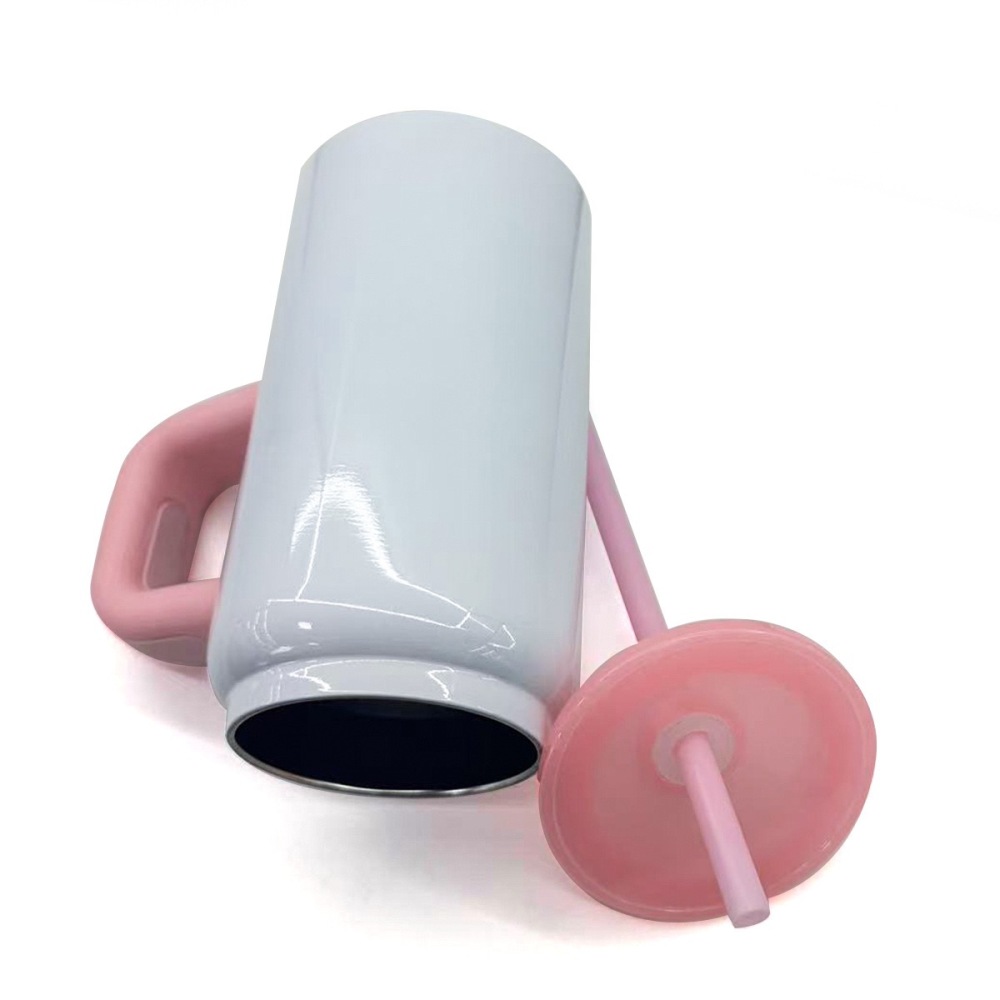 Alwin USA RTS 16oz Stainless Steel White Subliamtion mug with Color Hanldle Lids Straw New Arrival