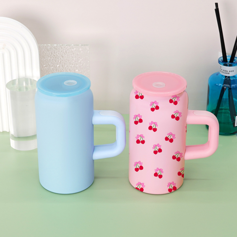 Alwin USA RTS 16oz Stainless Steel White Subliamtion mug with Color Hanldle Lids Straw New Arrival