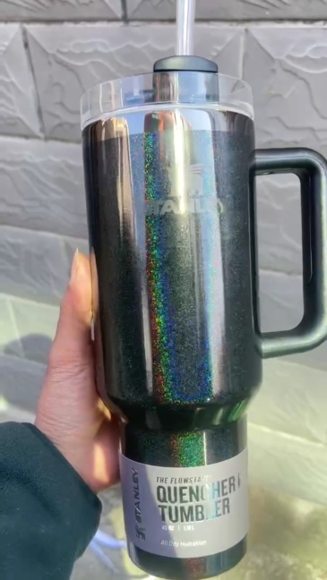 Alwin China RTS 40oz Black Glitter Flash Shineling Stanley Mug with Hnadle and lids logo