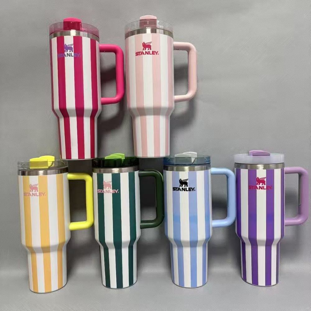 Alwin China RTS New Hot Sale 40oz Stanley Stripe Mug with Logo and Brown box Mixed Color