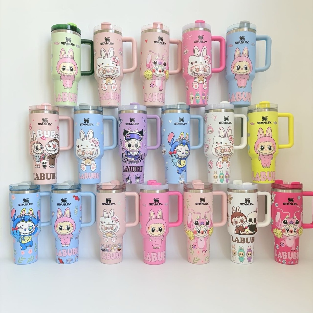 Alwin China RTS Hot Sale 20oz 30oz 40oz Labubu Stanley Mug with logo and box Mixed Designs