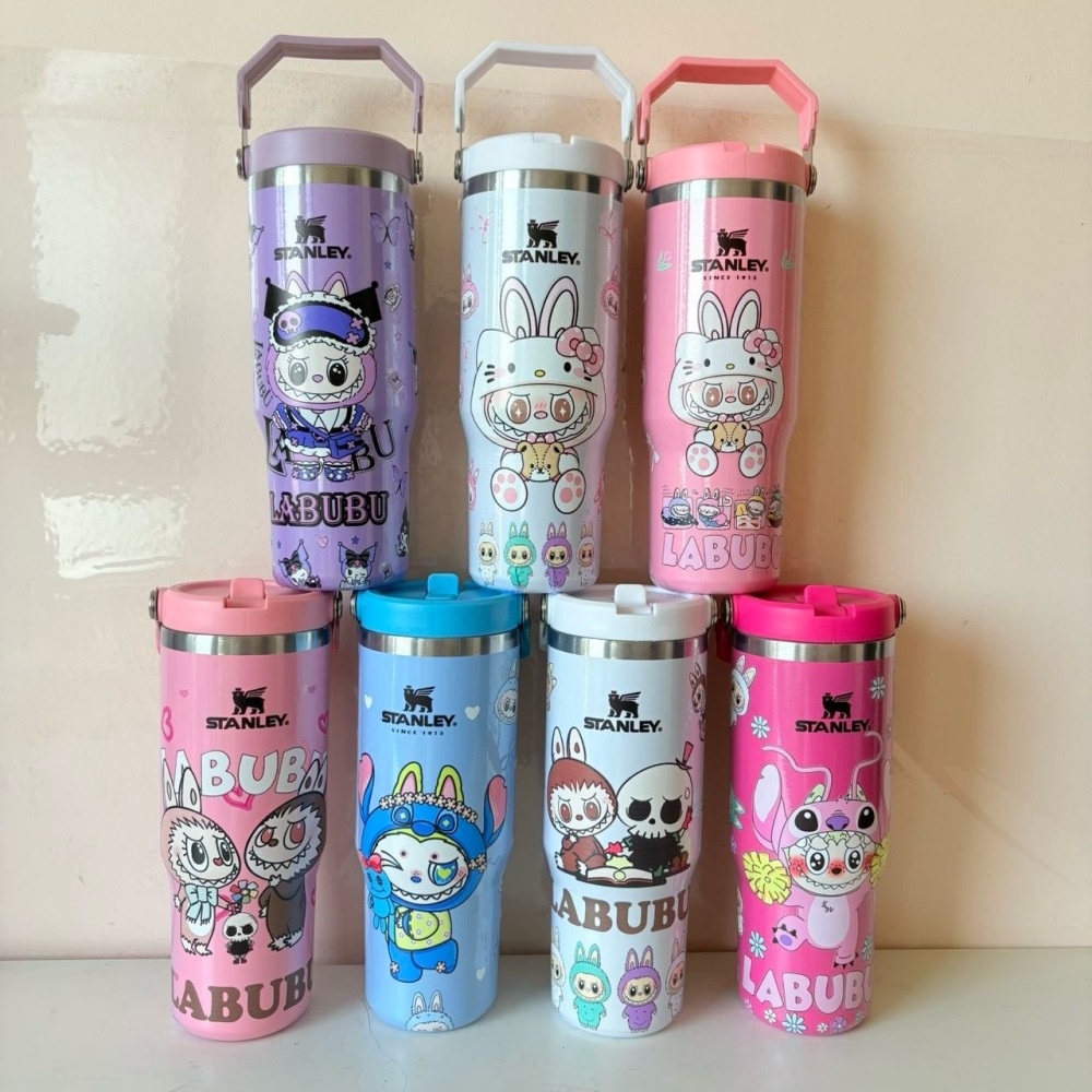 Alwin China RTS Hot Sale 20oz 30oz 40oz Labubu Stanley Mug with logo and box Mixed Designs