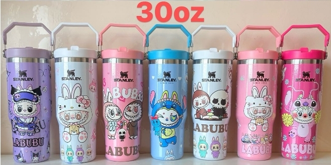 Alwin China RTS Hot Sale 20oz 30oz 40oz Labubu Stanley Mug with logo and box Mixed Designs