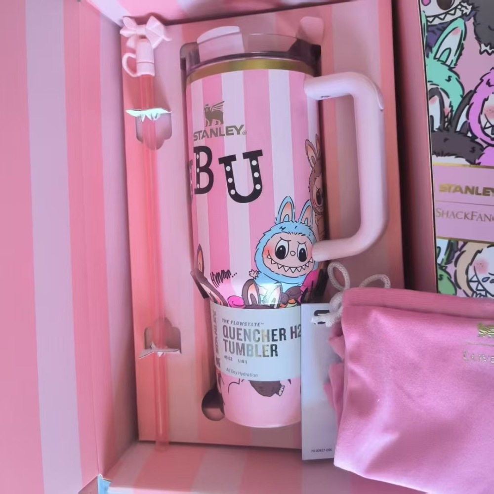 Alwin China RTS New 40oz Labubu Stanley Mug with 3 logos and Gift Box Hot Sale