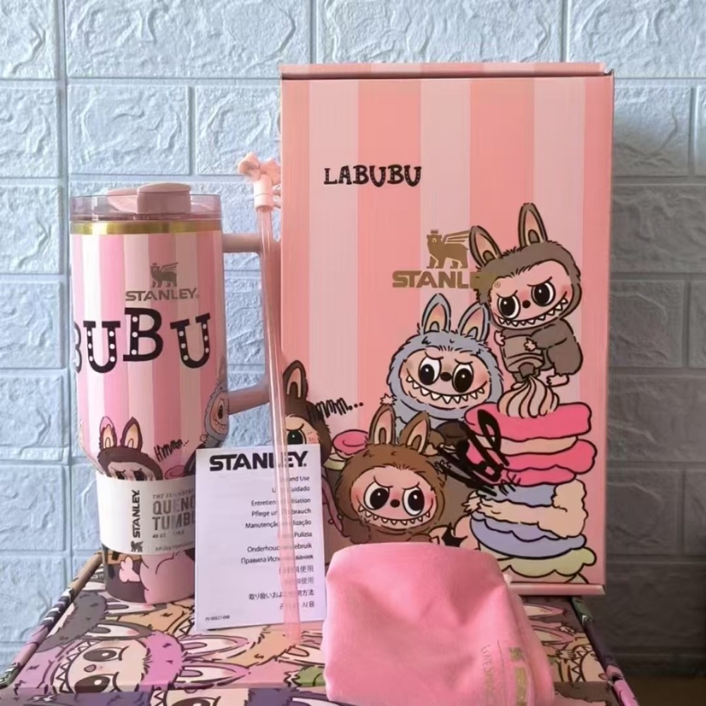 Alwin China RTS New 40oz Labubu Stanley Mug with 3 logos and Gift Box Hot Sale