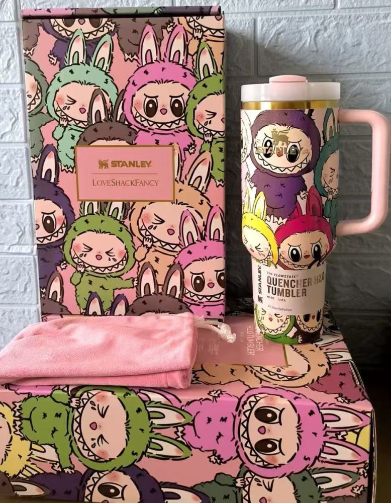 Alwin China RTS New 40oz Labubu Stanley Mug with 3 logos and Gift Box Hot Sale