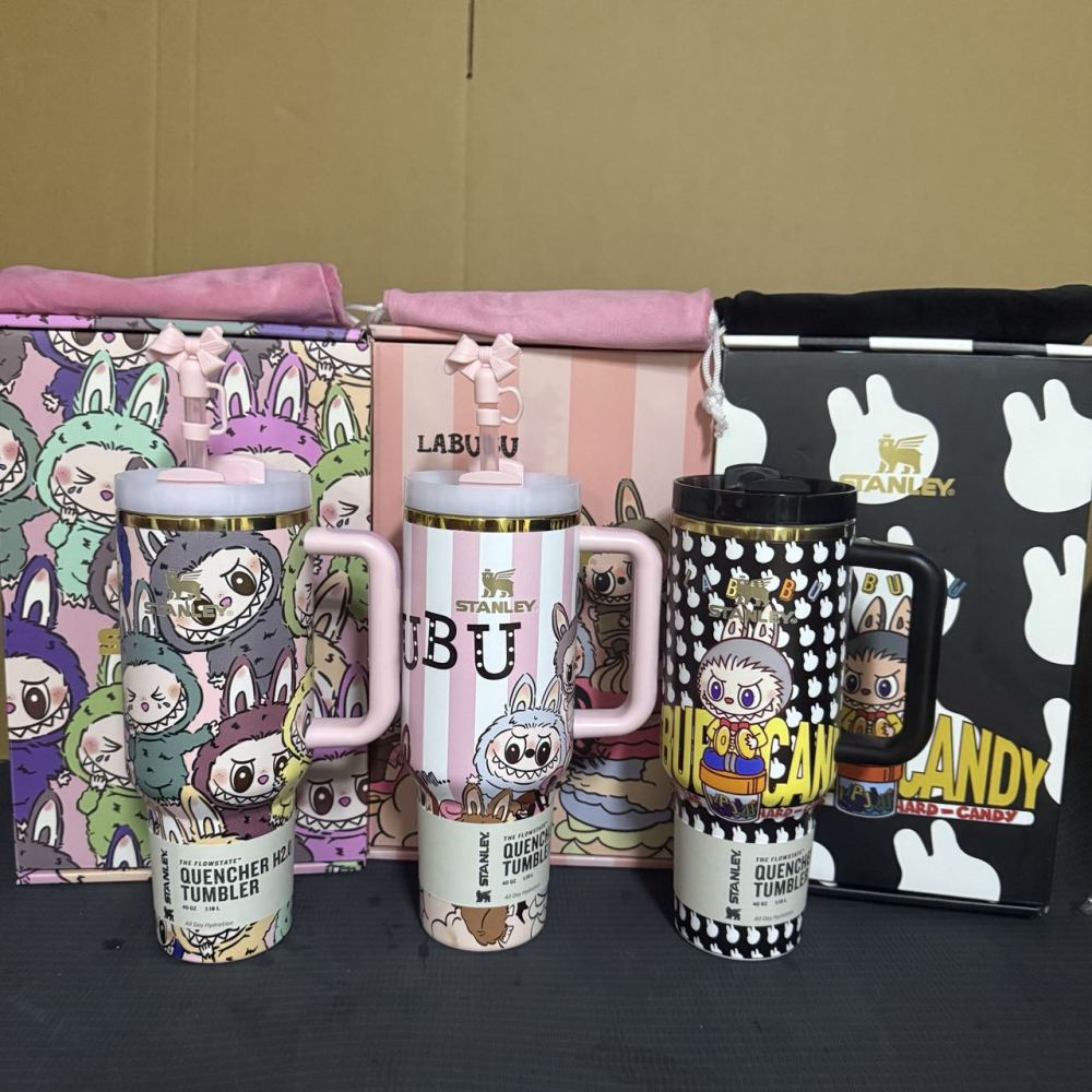 Alwin China RTS New 40oz Labubu Stanley Mug with 3 logos and Gift Box Hot Sale