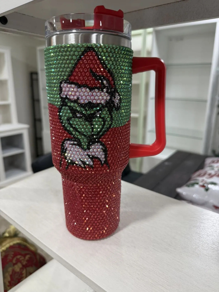 Alwin USA Warehouse RTS 40oz Bling Diamond Grinch Tumbler Christmas
