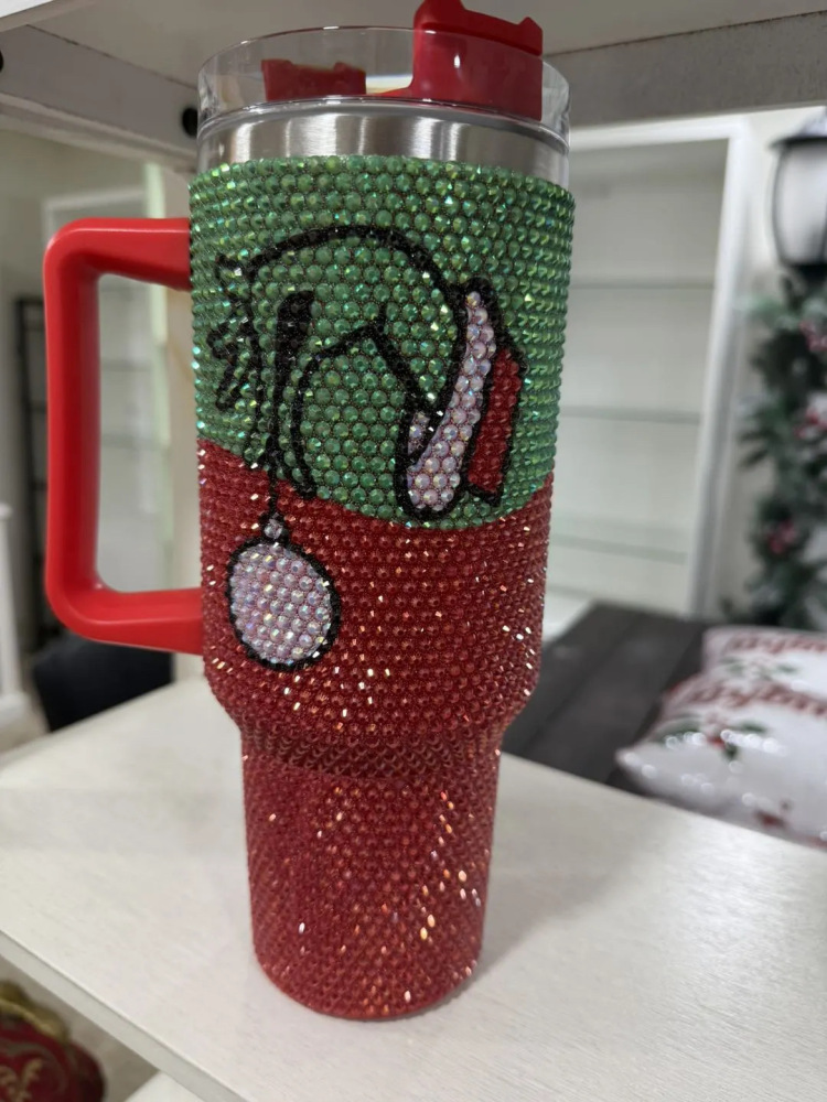 Alwin USA Warehouse RTS 40oz Bling Diamond Grinch Tumbler Christmas