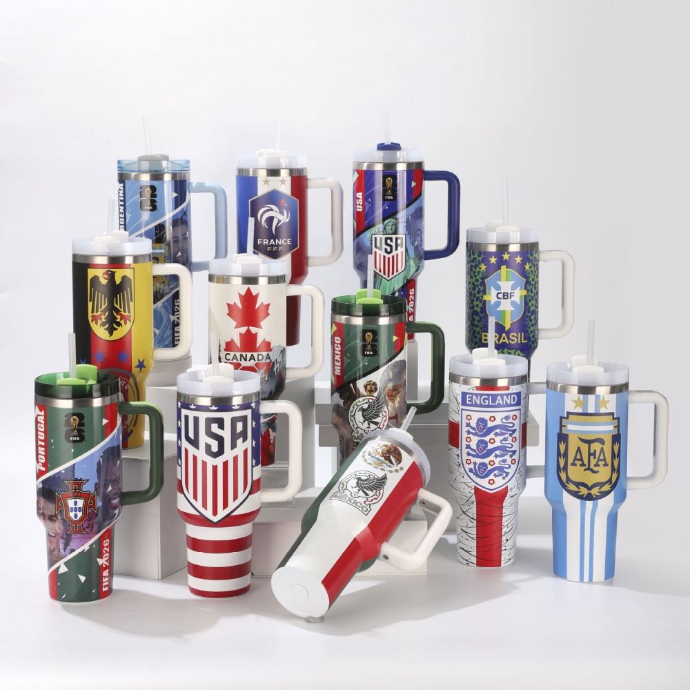 Alwin China RTS World Cup 2026 Edition 40oz Insulated Double TumblerW/Handle & Straw Premium Stainless Steel Hot sale Stanley Soccer