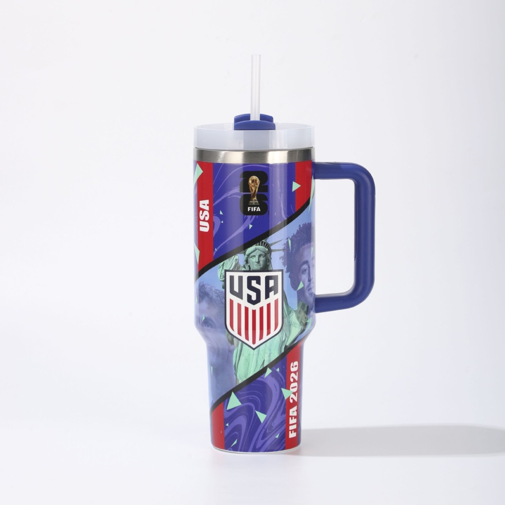 Alwin China RTS World Cup 2026 Edition 40oz Insulated Double TumblerW/Handle & Straw Premium Stainless Steel Hot sale Stanley Soccer