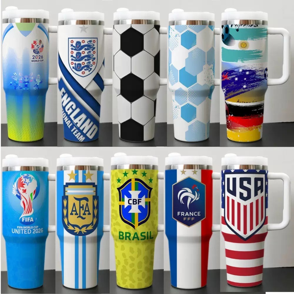 Alwin China RTS World Cup 2026 Edition 40oz Insulated Double TumblerW/Handle & Straw Premium Stainless Steel Hot sale Stanley Soccer