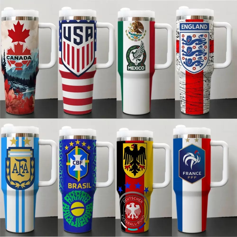 Alwin China RTS World Cup 2026 Edition 40oz Insulated Double TumblerW/Handle & Straw Premium Stainless Steel Hot sale Stanley Soccer