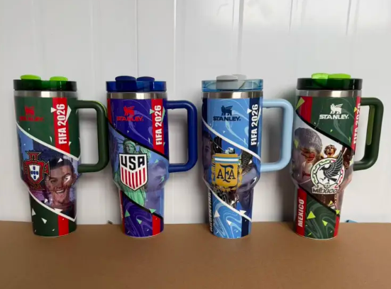 Alwin China RTS World Cup 2026 Edition 40oz Insulated Double TumblerW/Handle & Straw Premium Stainless Steel Hot sale Stanley Soccer