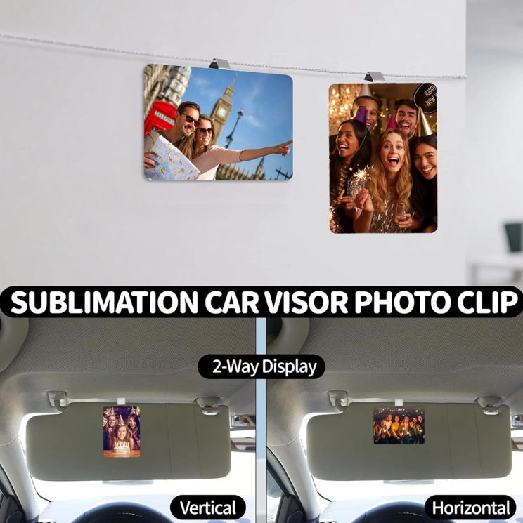 Alwin China RTS Car Visor Photo Clip for Sublimation Blanks Acrylic Sublimation Car Picture Photo Frame Blank with Clips for Easy Display, Suitable for Adding Family orPersonal Photos