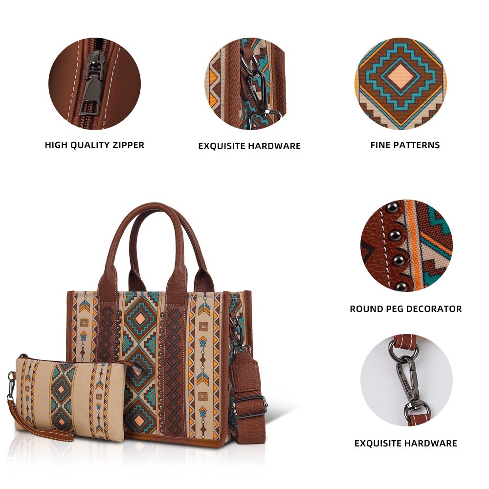 Alwin China RTS Wrangler Bag Set Bohemian Rhombic Large Capacity Tote Bags Crossbody Women Hot Sale