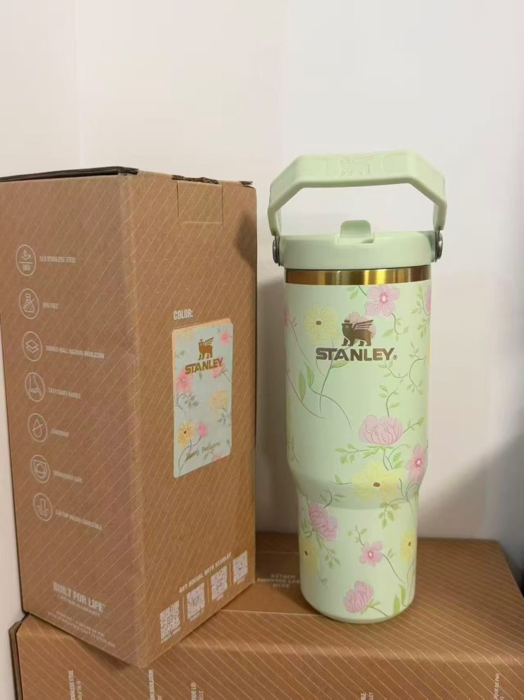 Alwin China RTS 40oz New Flora Stanley Mug with 3 Logo Flower Brown Box