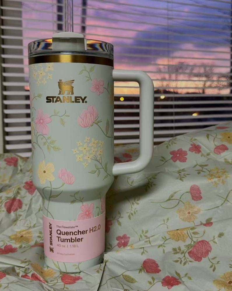 Alwin China RTS 40oz New Flora Stanley Mug with 3 Logo Flower Brown Box