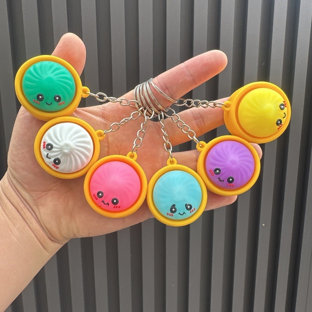 Alwin China RTS New Squishy Press Dumplings Keychain Botton Light Rope Dumpling Keychain