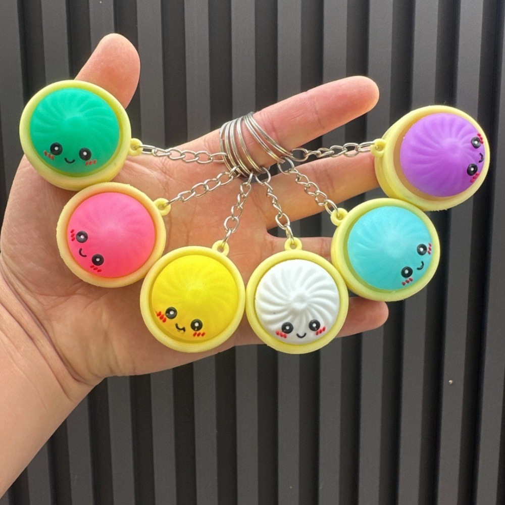 Alwin China RTS New Squishy Press Dumplings Keychain Botton Light Rope Dumpling Keychain