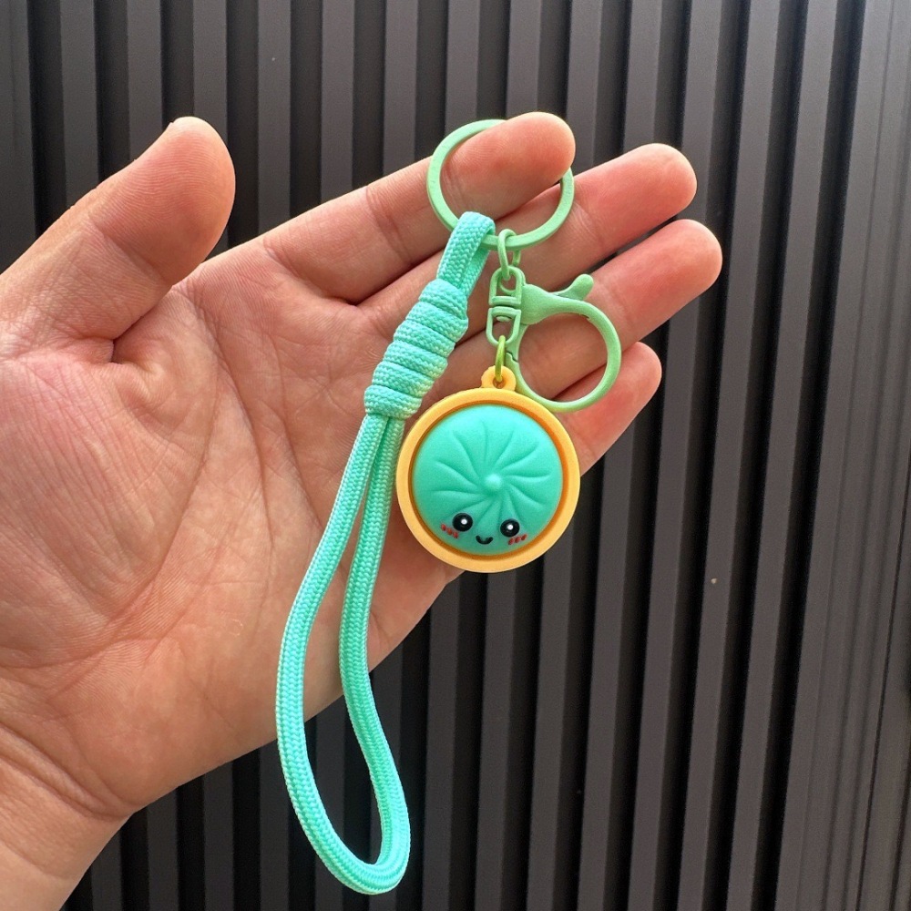 Alwin China RTS New Squishy Press Dumplings Keychain Botton Light Rope Dumpling Keychain