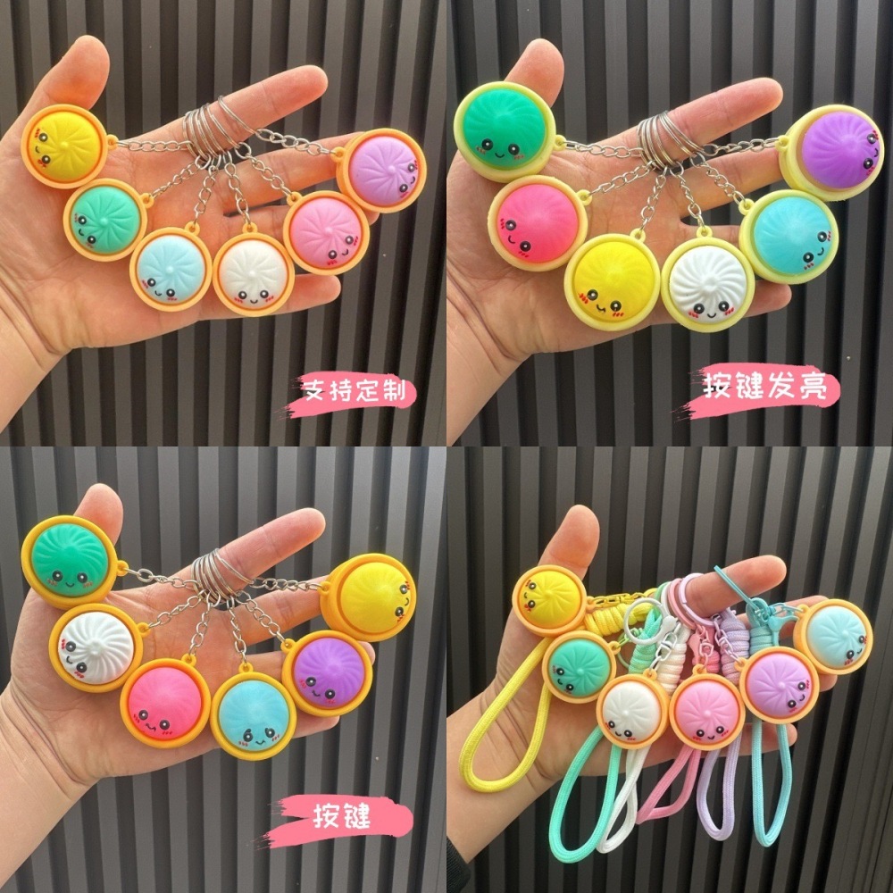 Alwin China RTS New Squishy Press Dumplings Keychain Botton Light Rope Dumpling Keychain