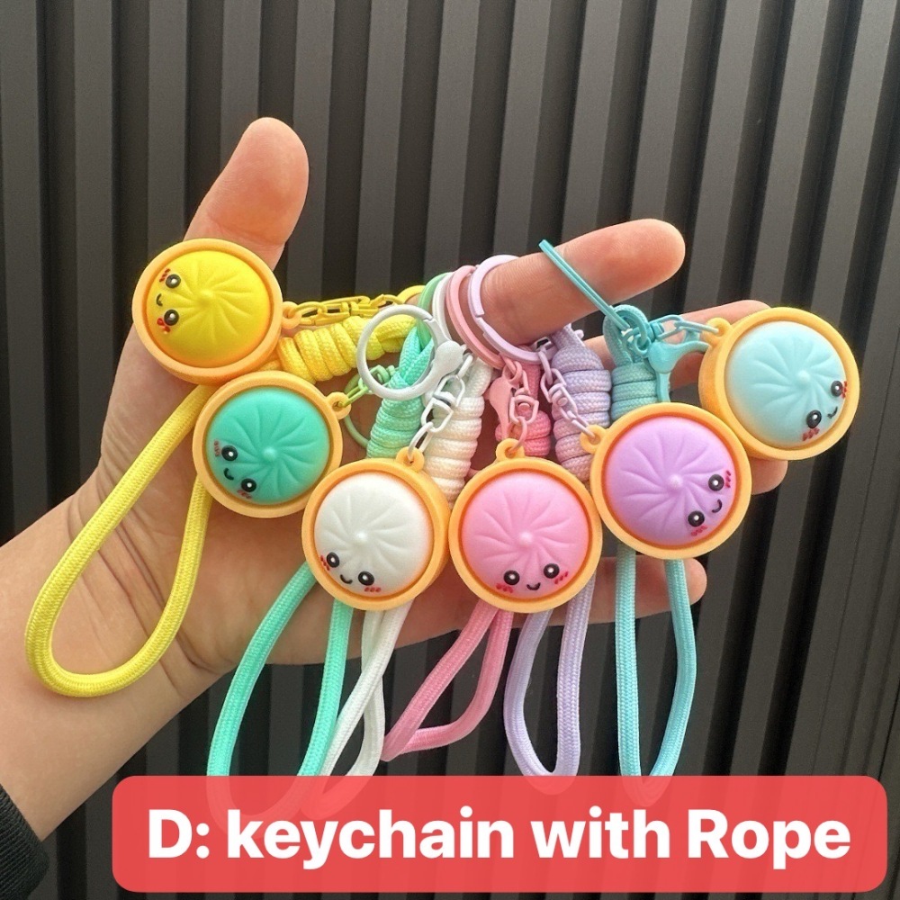 Alwin China RTS New Squishy Press Dumplings Keychain Botton Light Rope Dumpling Keychain