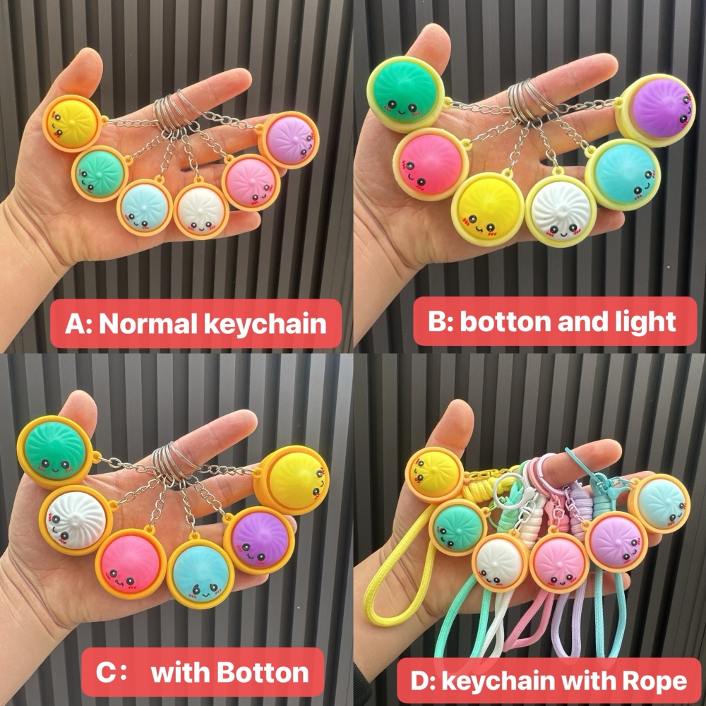 Alwin China RTS New Squishy Press Dumplings Keychain Botton Light Rope Dumpling Keychain