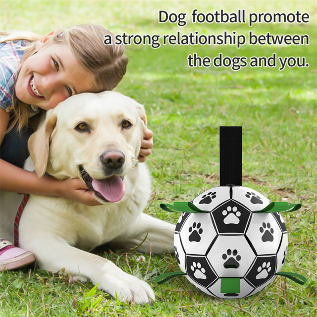 Kinyu- Pet Puppy Dog Tug Toy Soccer Ball High Elasticity Bite Resistance PU Outdoor Pet Interactive Toys Rope Dog Soccer Ball