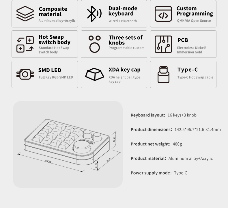 DOIO 16 keys Programmable Multifunction Mechanical keyboard Version ...