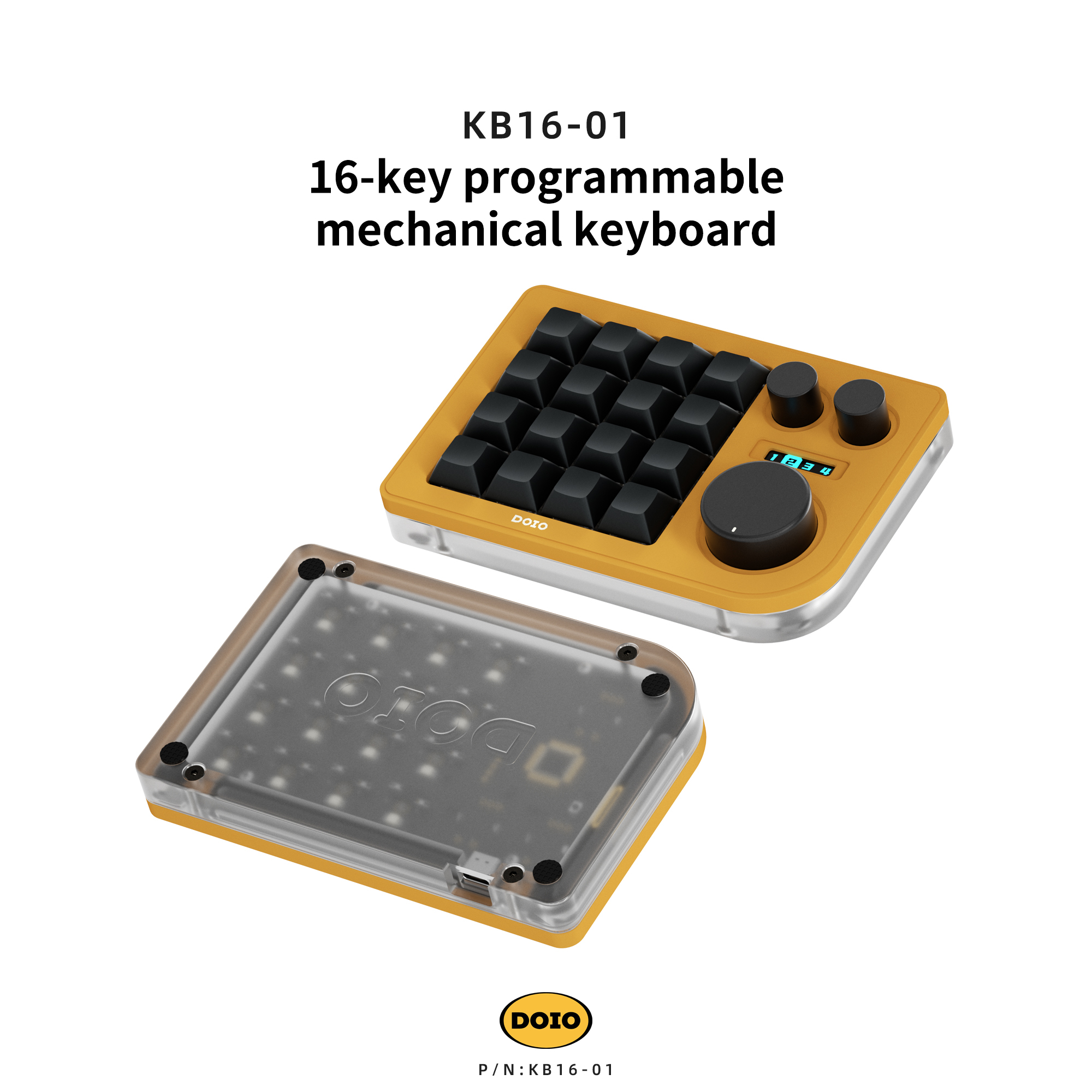 DOIO 16 keys Programmable Multifunction  Mechanical keyboard Translucent acrylic KB16-01