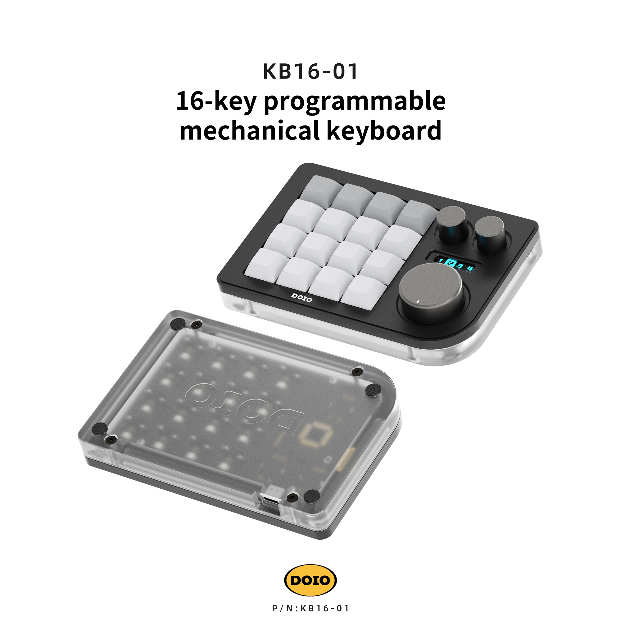 DOIO 16 keys Programmable Multifunction  Mechanical keyboard Translucent acrylic KB16-01
