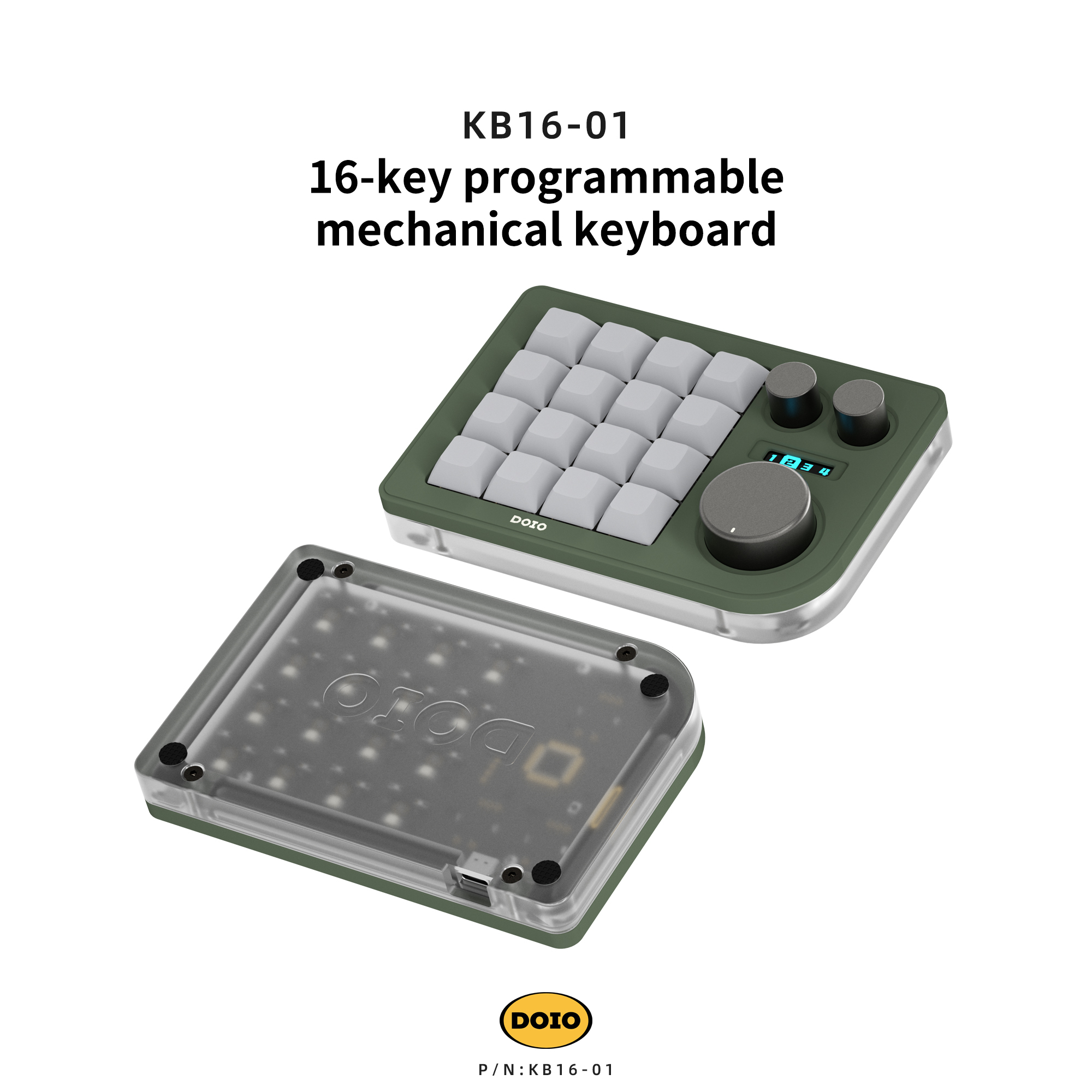 DOIO 16 keys Programmable Multifunction  Mechanical keyboard Translucent acrylic KB16-01