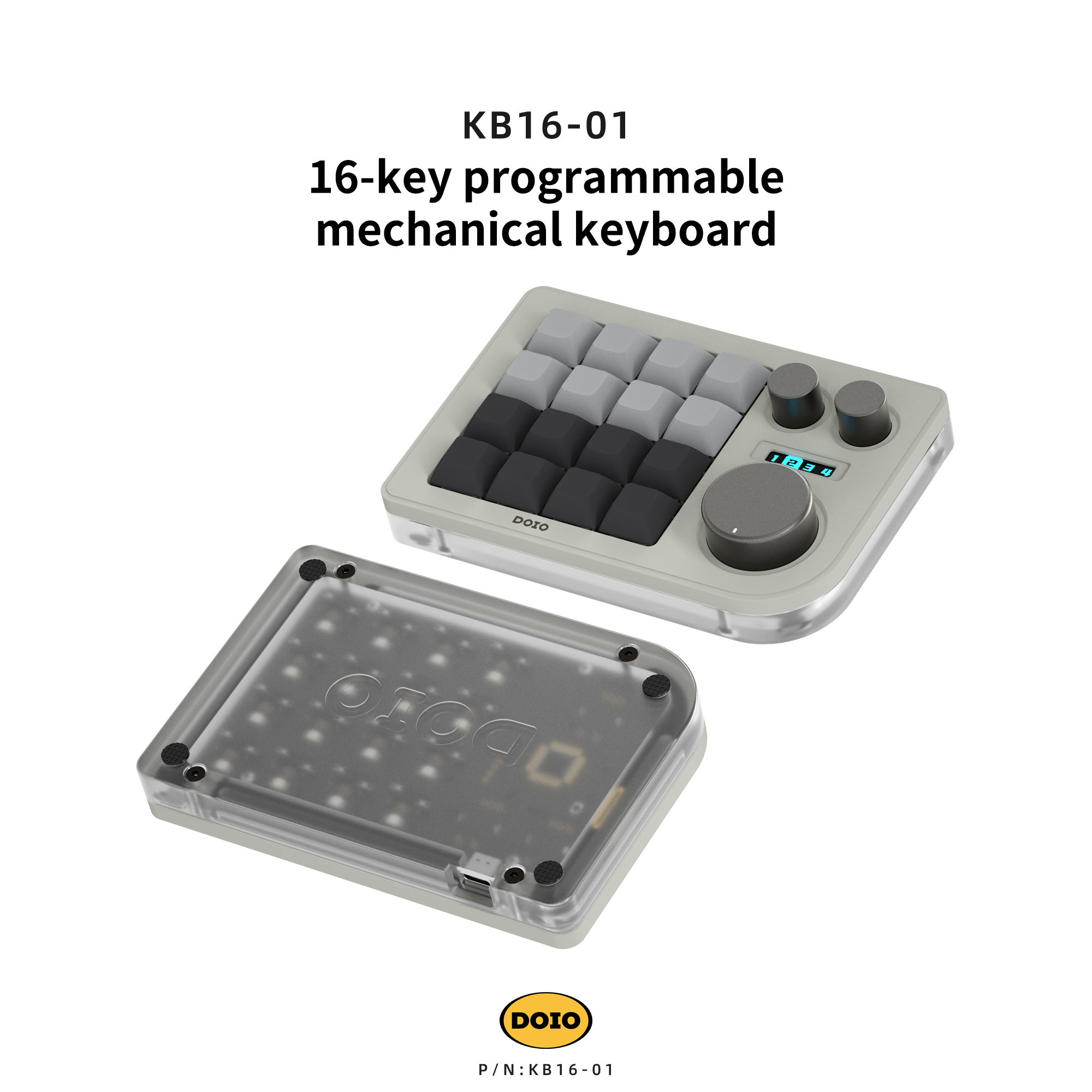 DOIO 16 keys Programmable Multifunction  Mechanical keyboard Translucent acrylic KB16-01