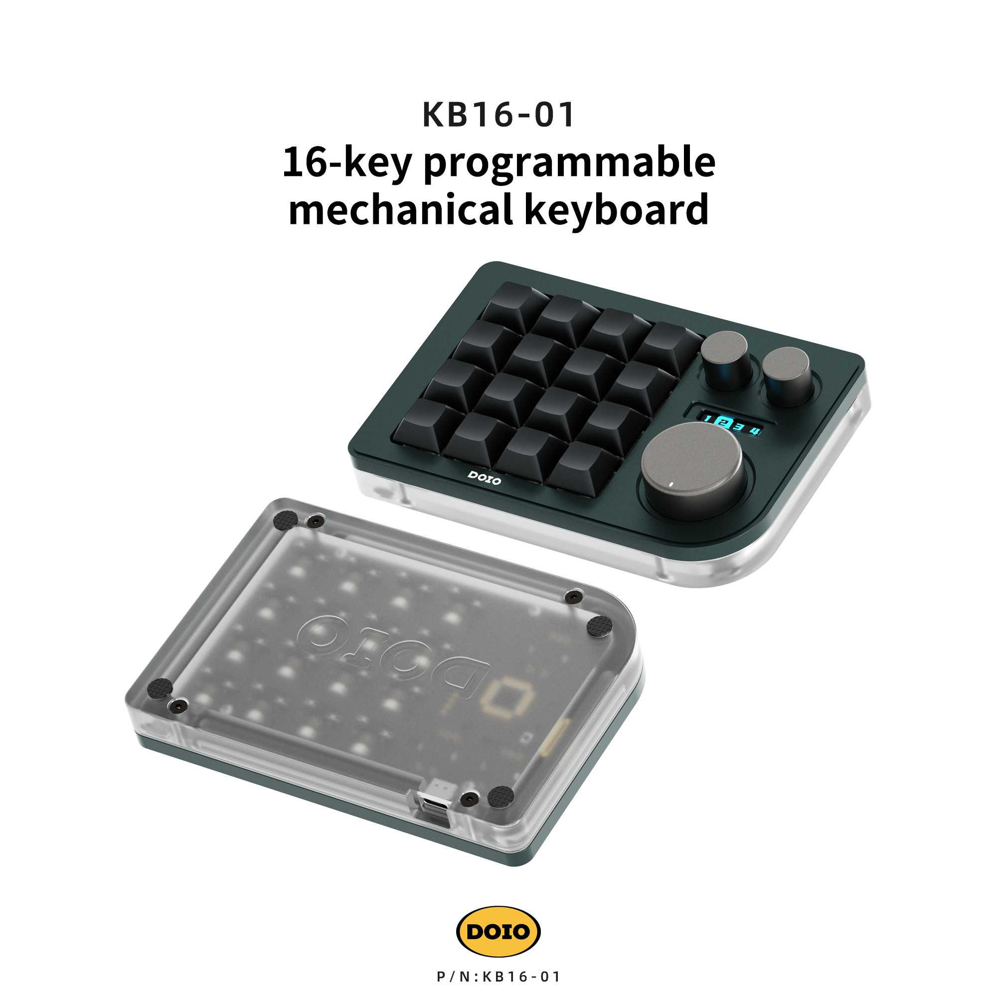 DOIO 16 keys Programmable Multifunction  Mechanical keyboard Translucent acrylic KB16-01