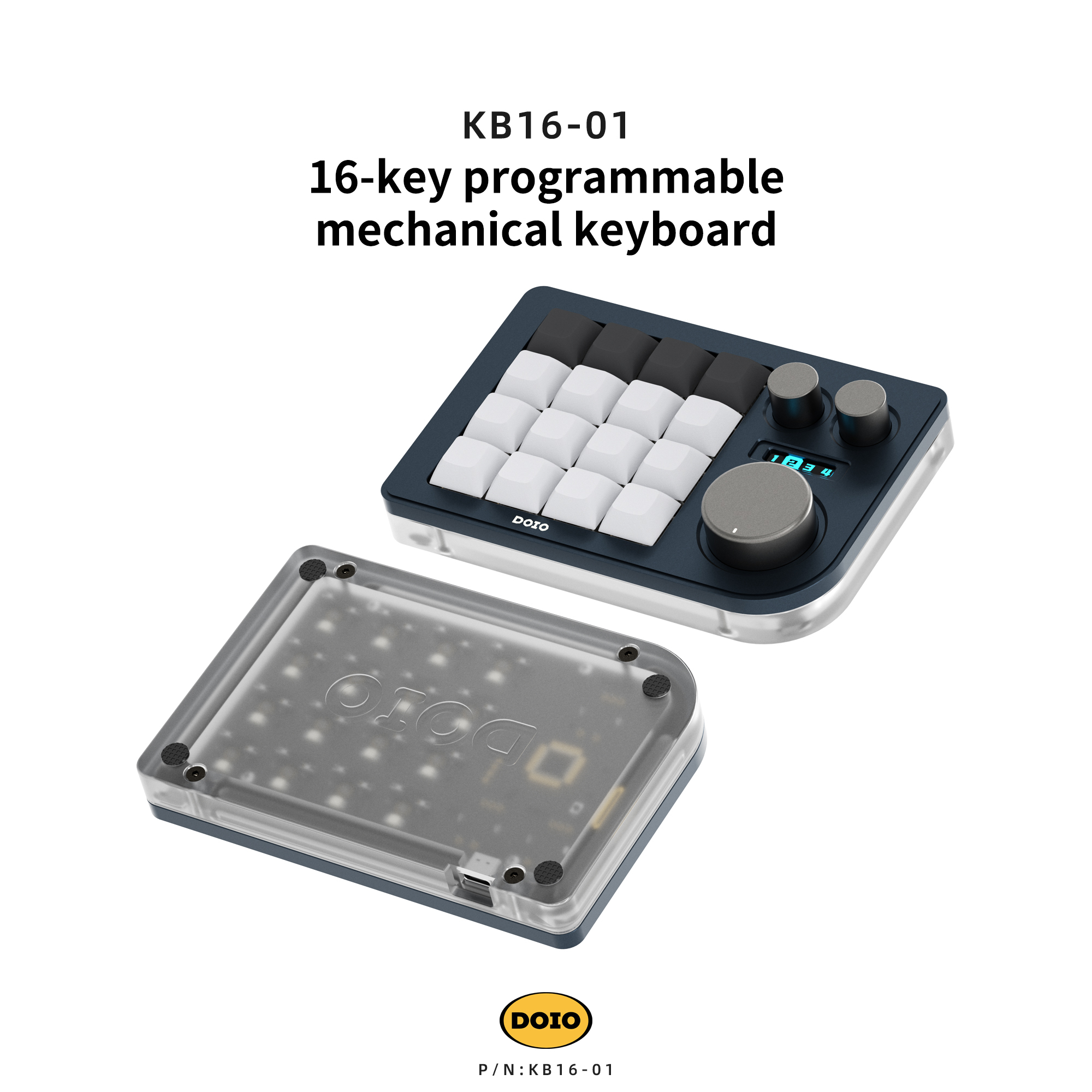 DOIO 16 keys Programmable Multifunction  Mechanical keyboard Translucent acrylic KB16-01