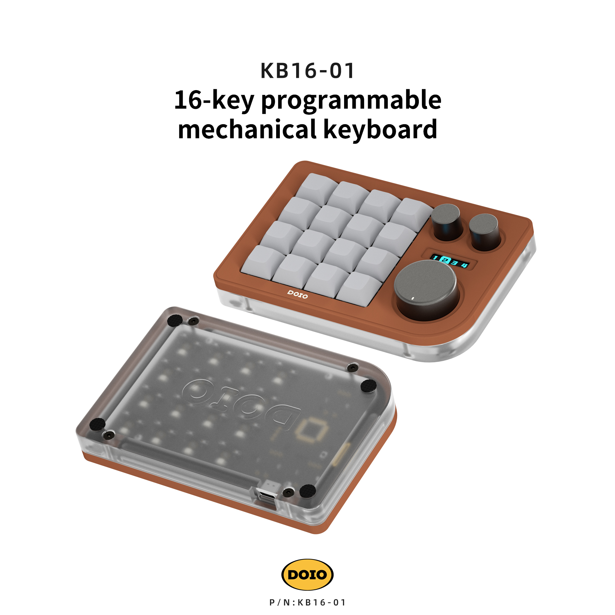 DOIO 16 keys Programmable Multifunction  Mechanical keyboard Translucent acrylic KB16-01