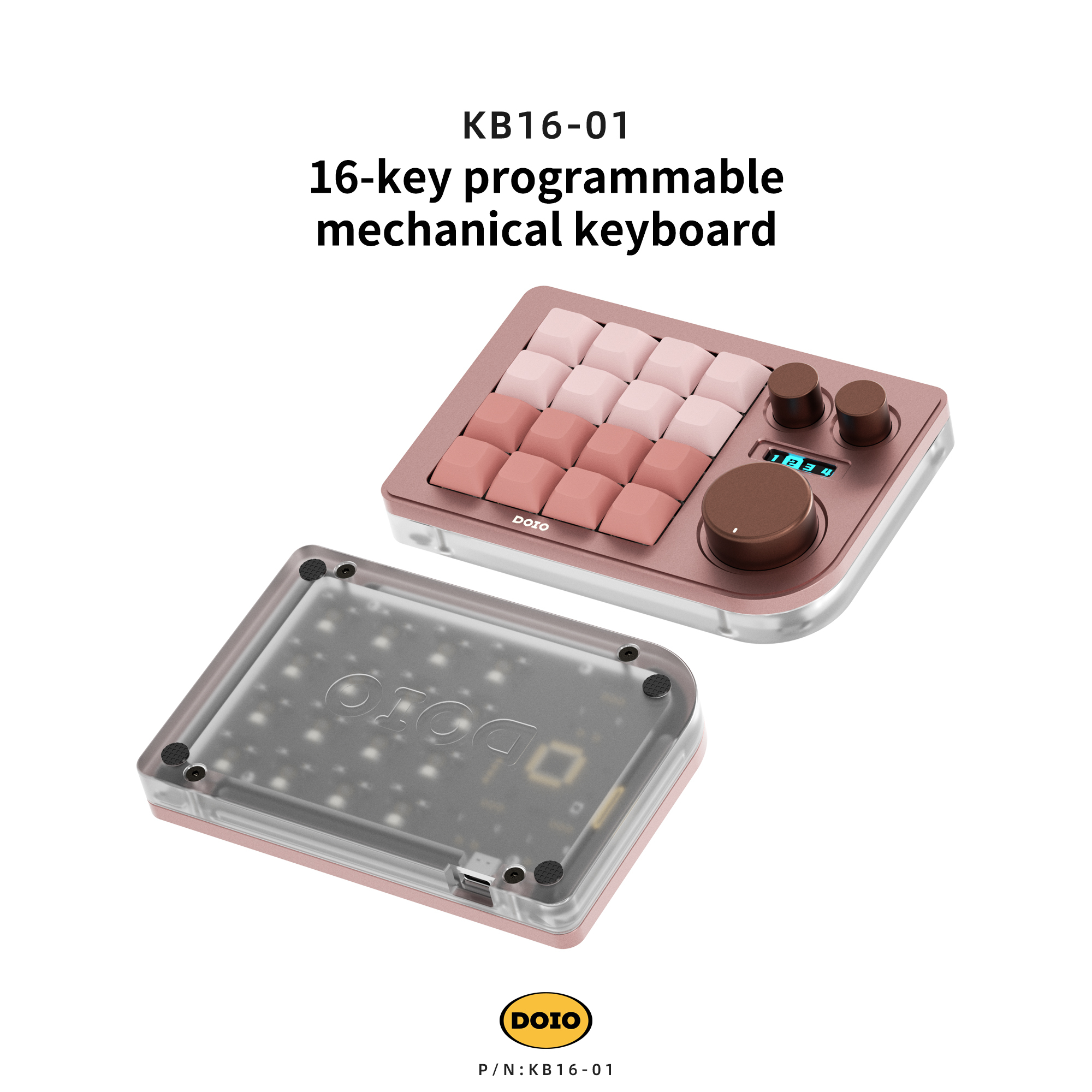 DOIO 16 keys Programmable Multifunction  Mechanical keyboard Translucent acrylic KB16-01
